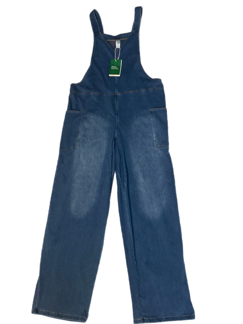 HALARA Flex Denim Wide Leg Stretch Overalls Jumpsuit Pockets Blue